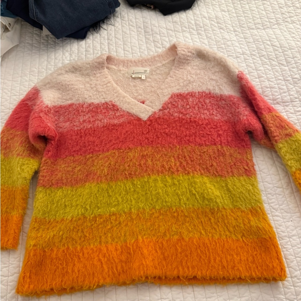 Anthropologie Pink and Orange V-Neck Sweater